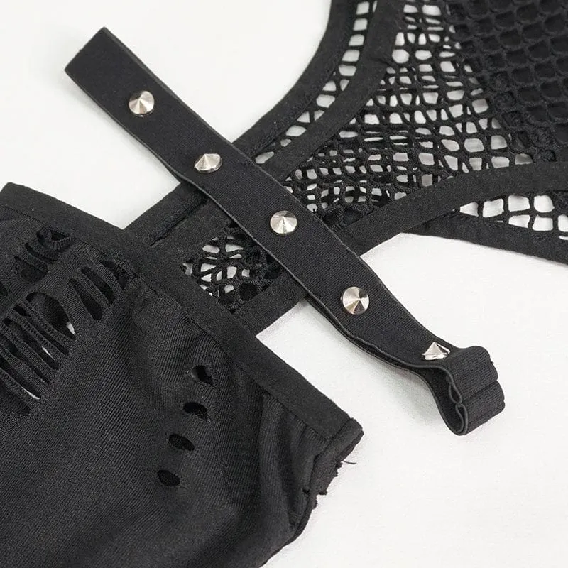 Damen Punk Cutout Mesh Splice Leggings