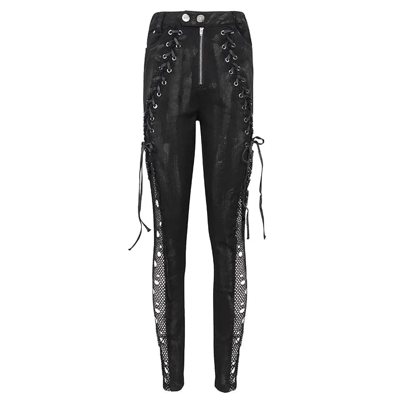 Damen Punk Strappy Mesh Splice Distressed Leggings