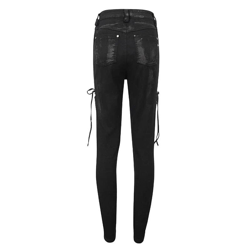 Damen Punk Strappy Mesh Splice Distressed Leggings