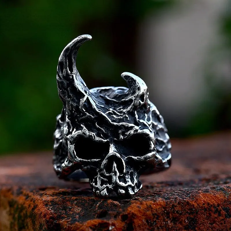 Herren Punk Horned Skull Ring