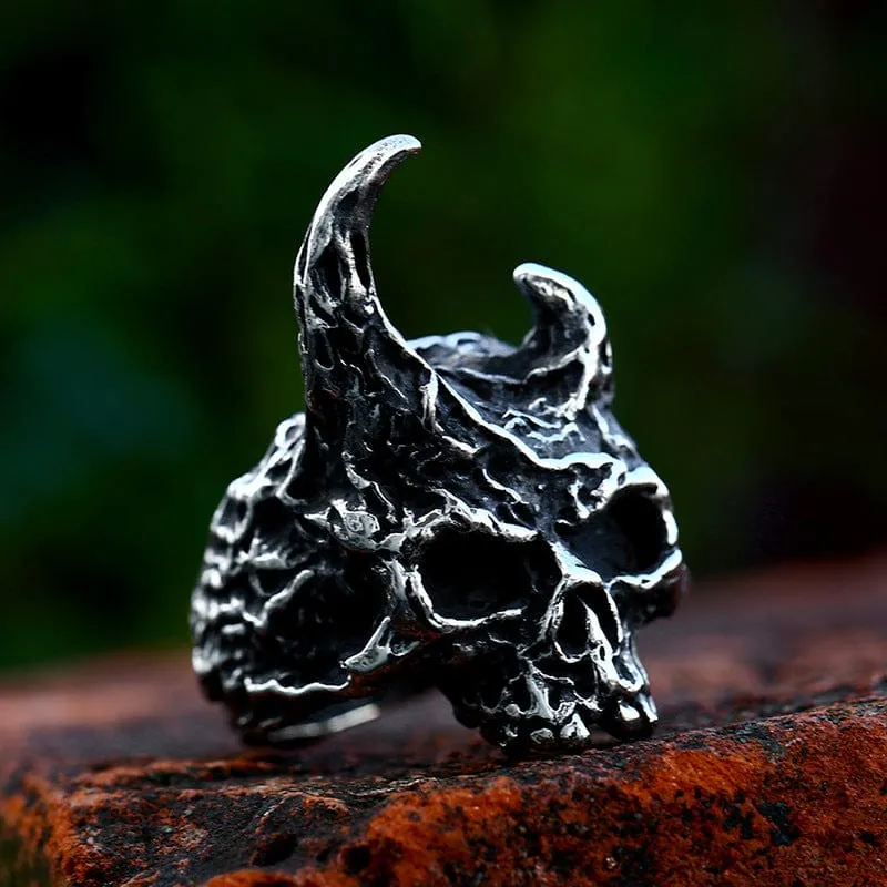 Herren Punk Horned Skull Ring