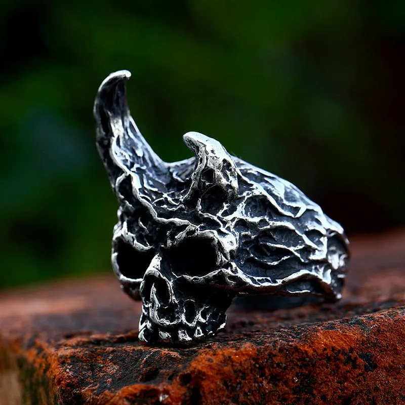 Herren Punk Horned Skull Ring
