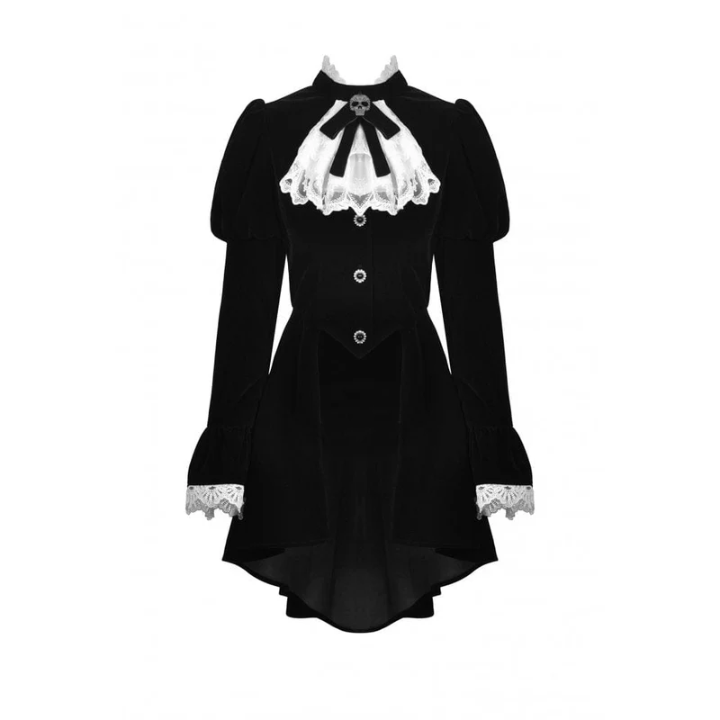 Damen-Gothic-Puffärmel-Rüschen-Krawatten-Samtjacke