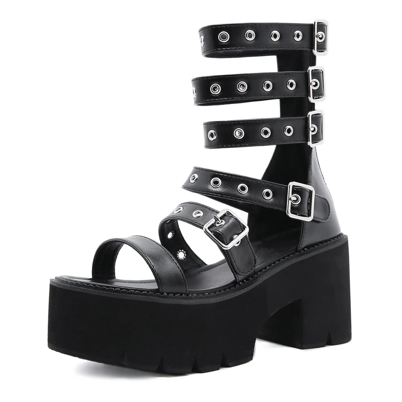 Damen-Punk-Plateau-Sandalen mit offenen Zehenschnallen