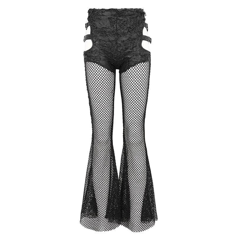 Damen Punk Cutout Mesh Splice Ripped Hose