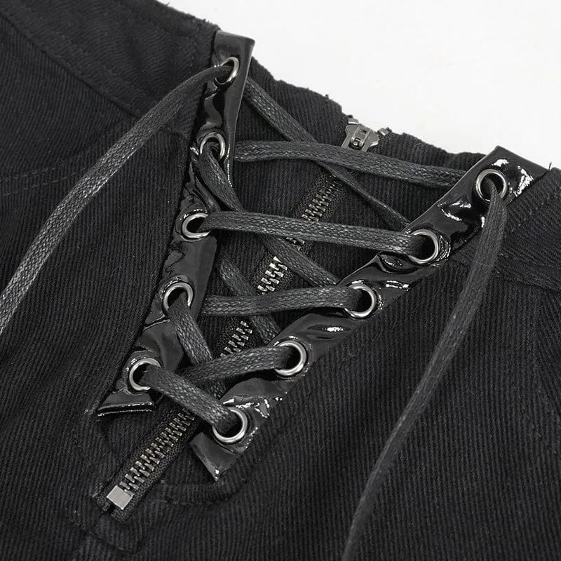 Damen-Punk-Riemchen-Shorts mit unregelmäßigen Rissen