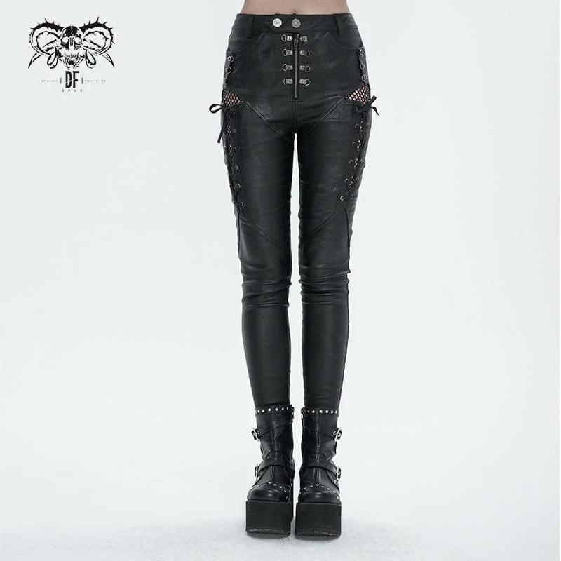 Damen-Punk-Riemchen-Mesh-Splice-Leggings
