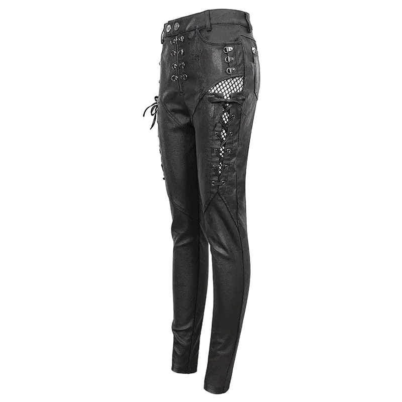 Damen-Punk-Riemchen-Mesh-Splice-Leggings