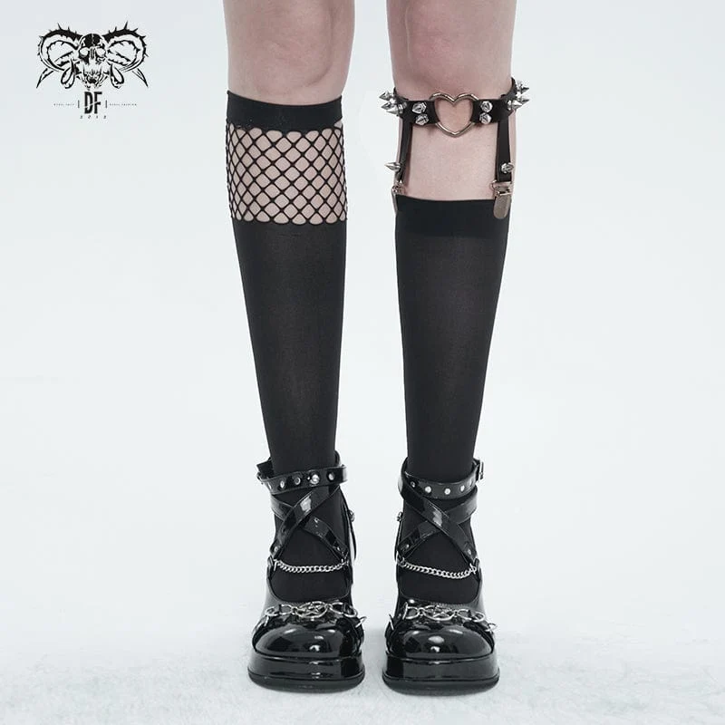 Damen Punk Asymmetrische Netzspleißsocken mit Strumpfband