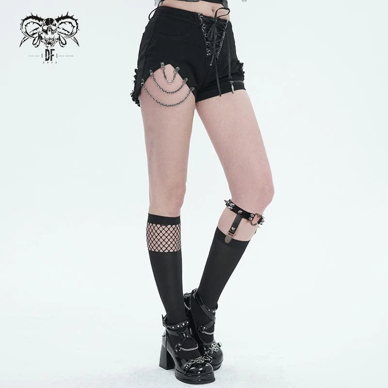 Damen Punk Asymmetrische Netzspleißsocken mit Strumpfband