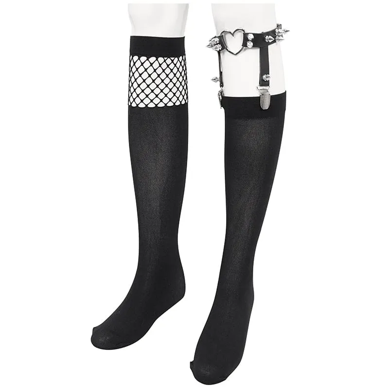 Damen Punk Asymmetrische Netzspleißsocken mit Strumpfband