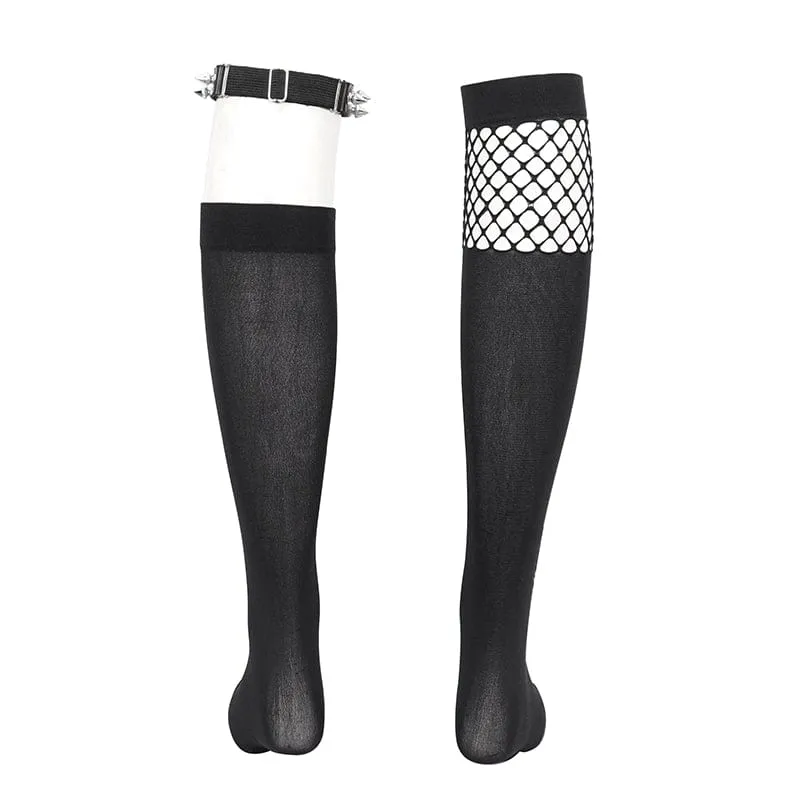 Damen Punk Asymmetrische Netzspleißsocken mit Strumpfband