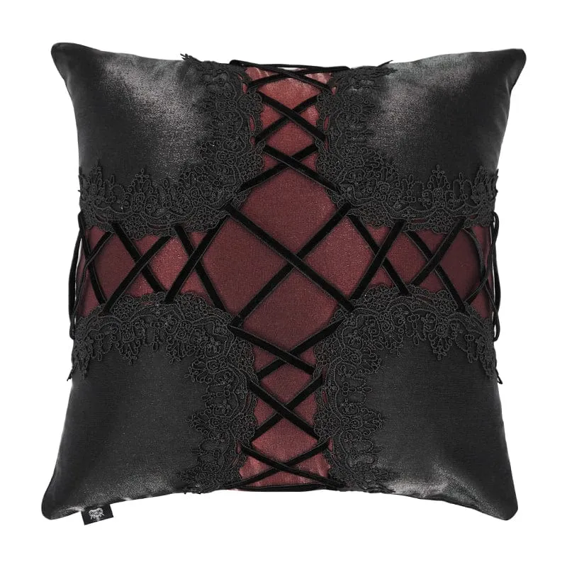 Gothic Riemchen-Spitzen-Kissenbezug schwarz mit Kissen-Innenseite