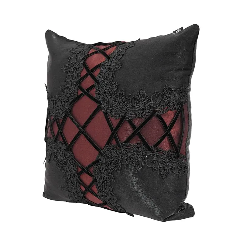Gothic Riemchen-Spitzen-Kissenbezug schwarz mit Kissen-Innenseite