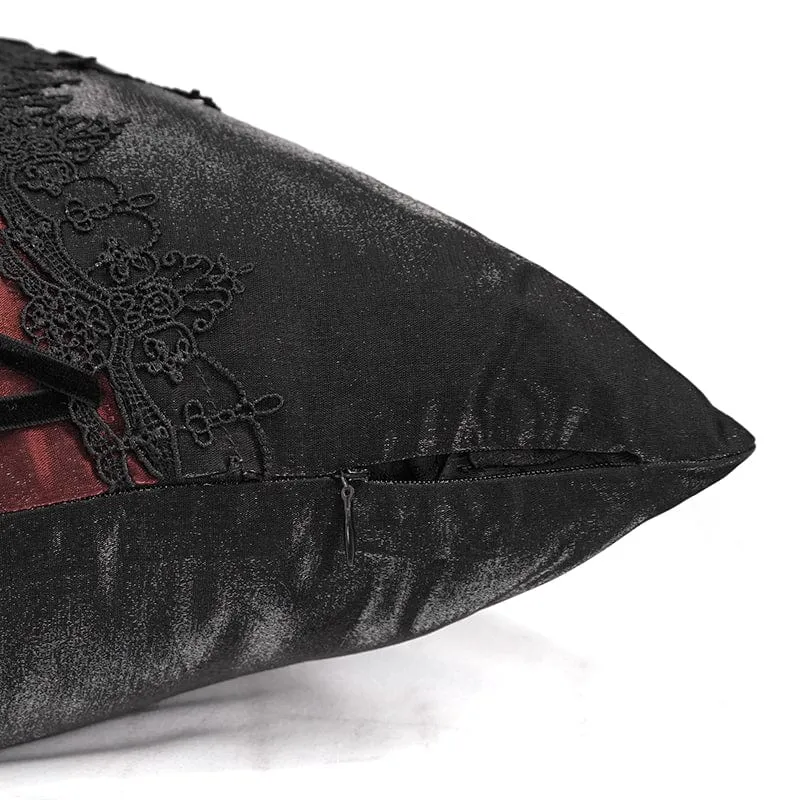 Gothic Riemchen-Spitzen-Kissenbezug schwarz mit Kissen-Innenseite