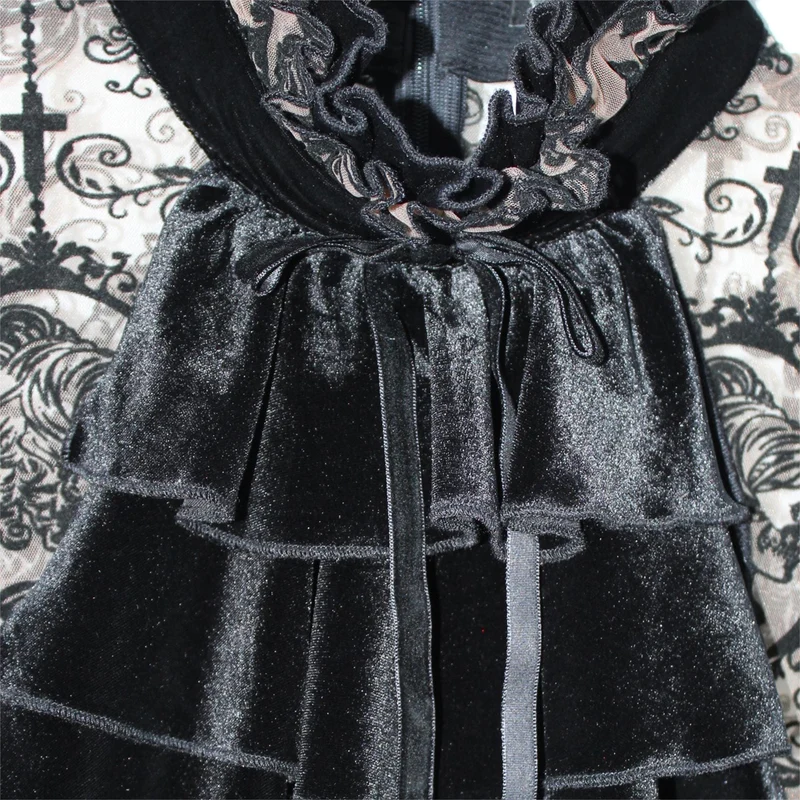 Gotisches Damen-Mesh-Kleid mit unregelmäßigem Blumendruck und Neckwear
