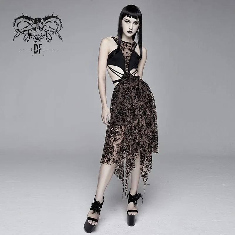 Gothic-Hochzeitskleid mit unregelmäßigem Blumenmuster für Damen