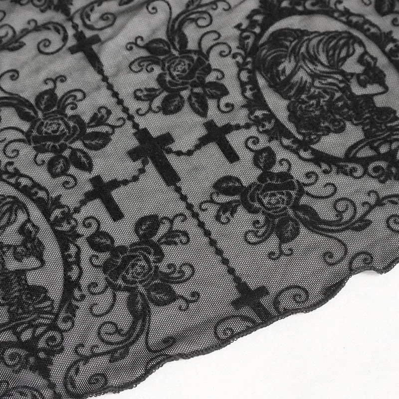 Gothic-Crop-Top mit schulterfreiem Kordelzug für Damen