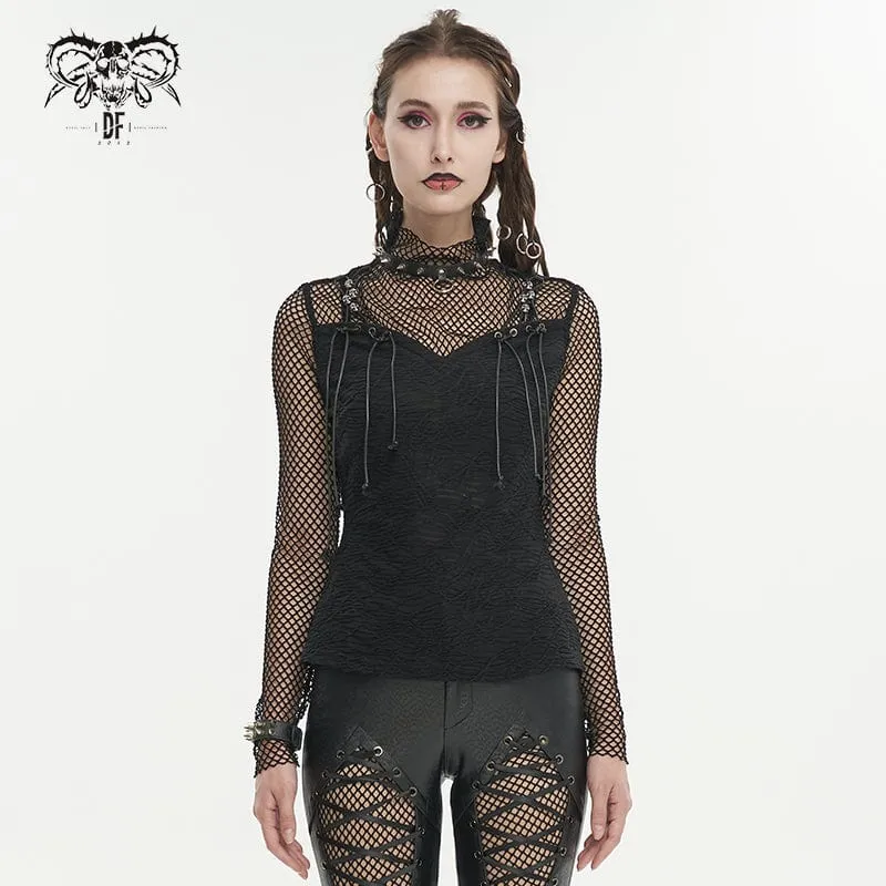 Gothic Skulls Mesh Splice Shirt für Damen