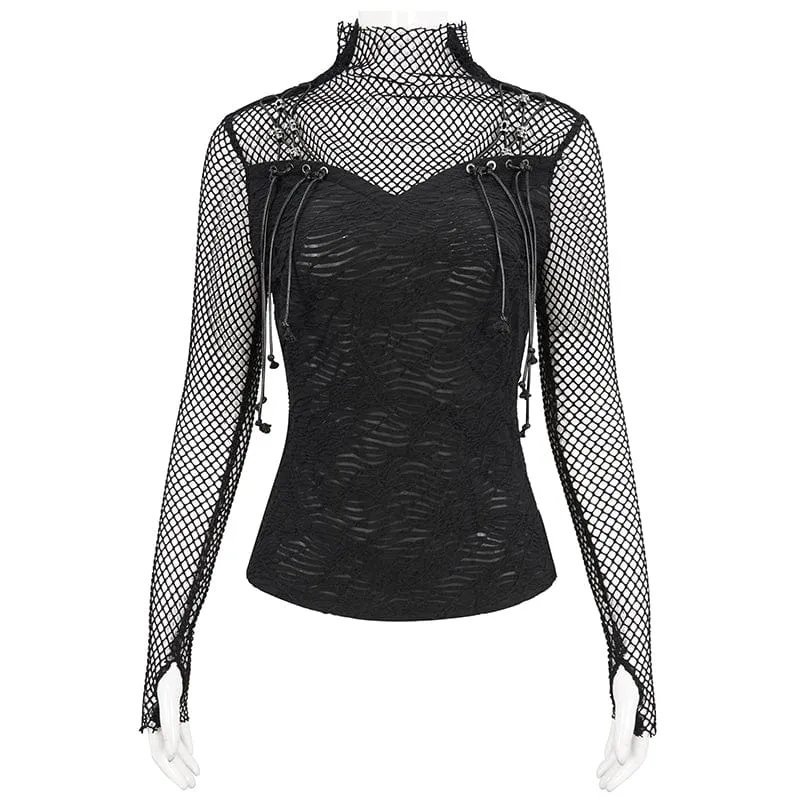 Gothic Skulls Mesh Splice Shirt für Damen
