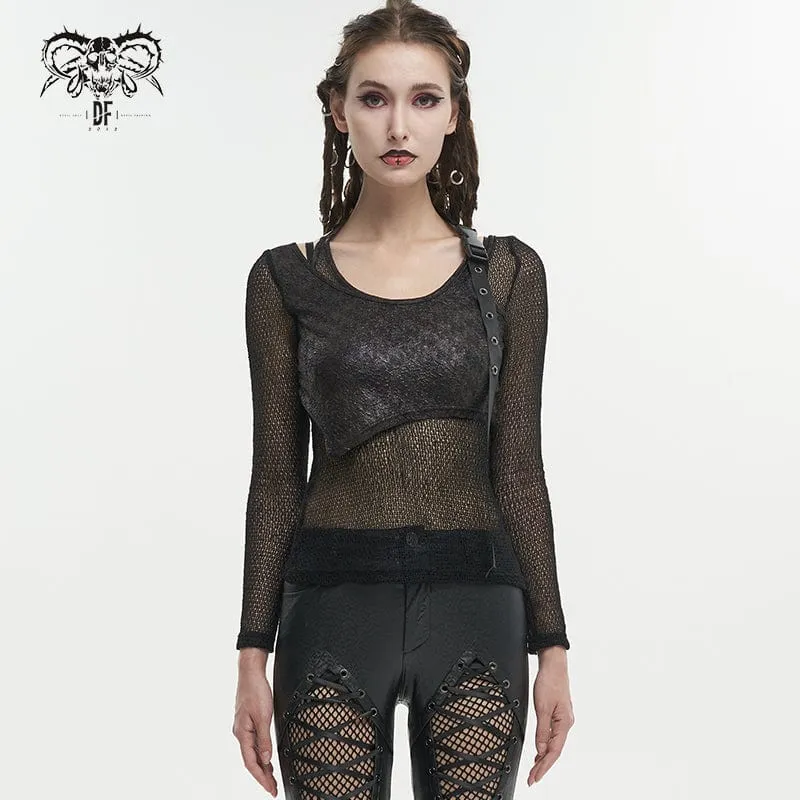 Mesh-Shirt mit Gothic-Schnalle für Damen