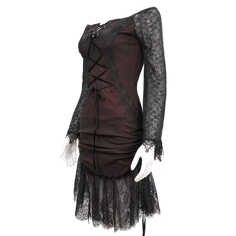 Schulterfreies Gothic-Splice-Kleid für Damen