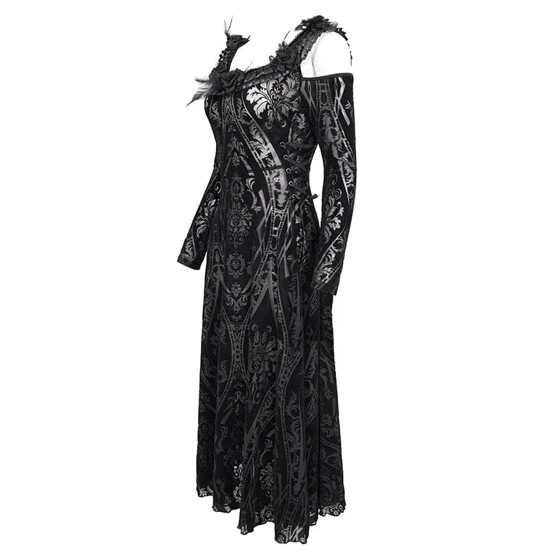Schulterfreies, durchsichtiges, schulterfreies Gothic-Hochzeitskleid für Damen