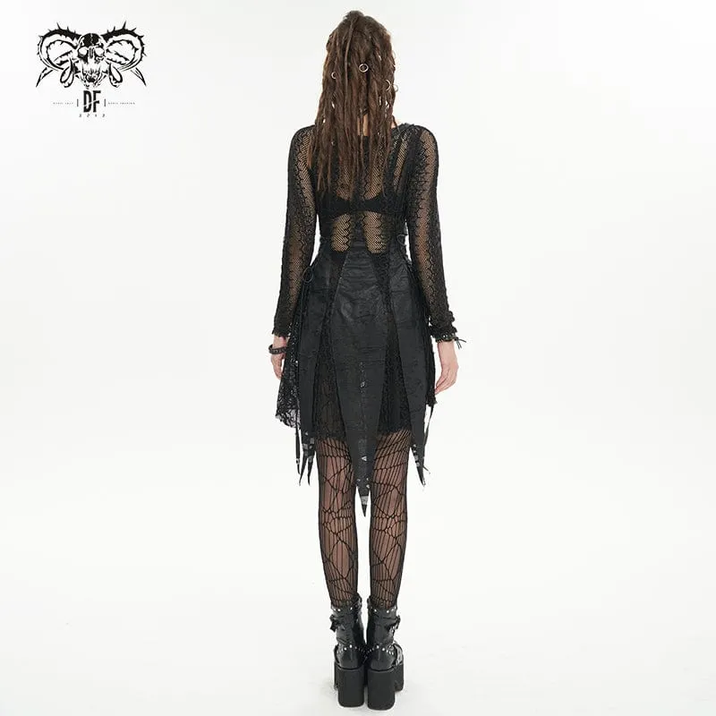 Damen Gothic unregelmäßig zerrissenes Netzkleid