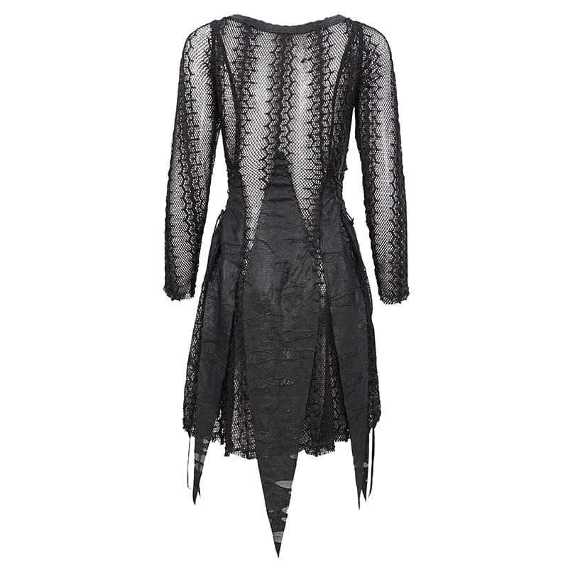 Damen Gothic unregelmäßig zerrissenes Netzkleid