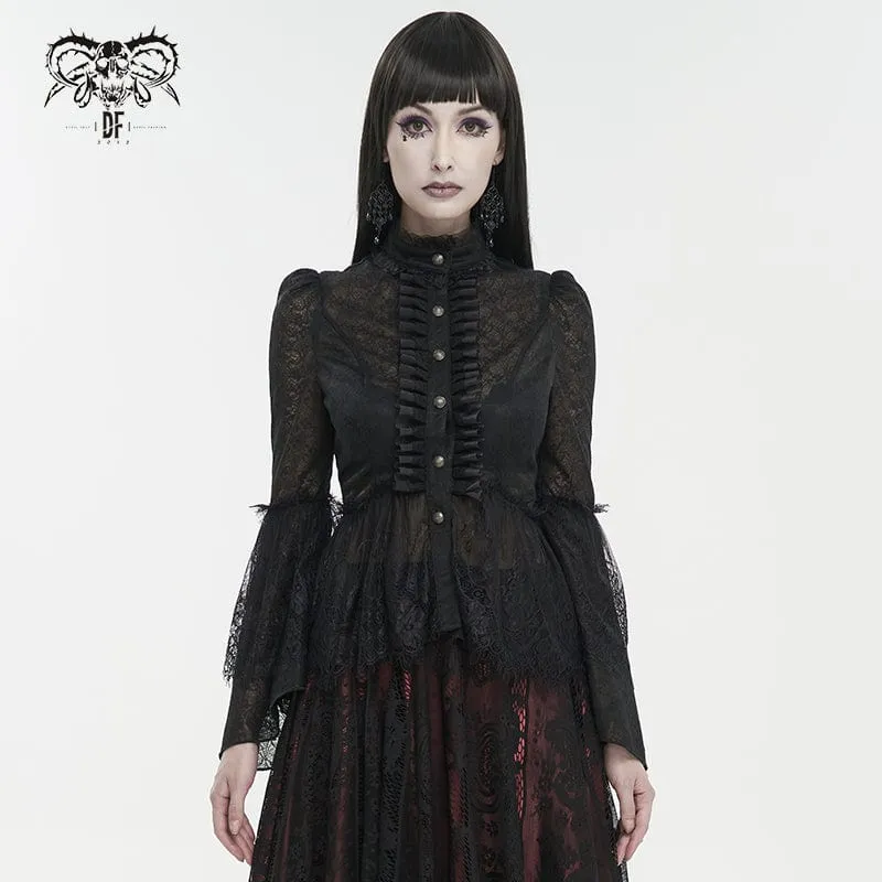 Gothic-Spitzenhemd mit ausgestellten Ärmeln für Damen