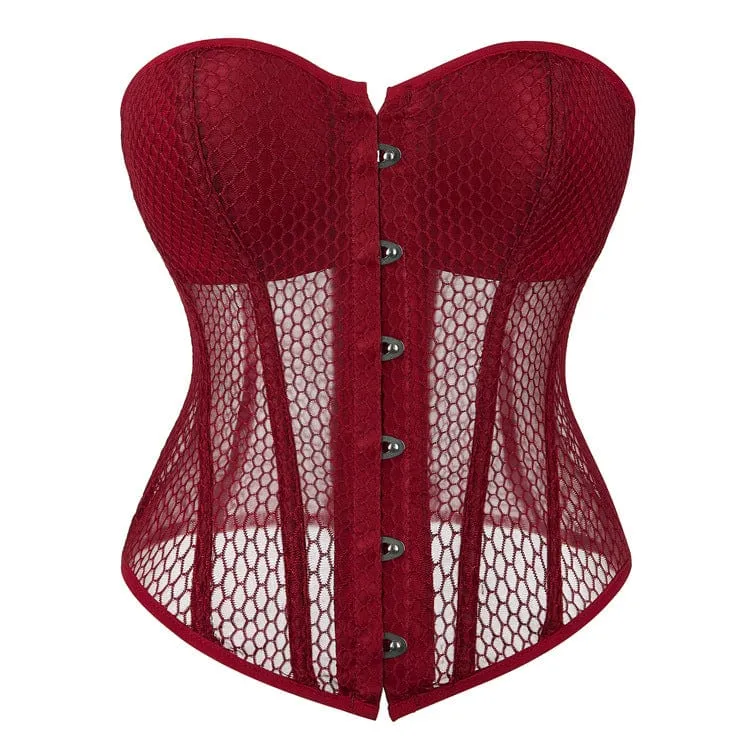 Gothic-Riemchen-Mesh-Vollbrustkorsett für Damen