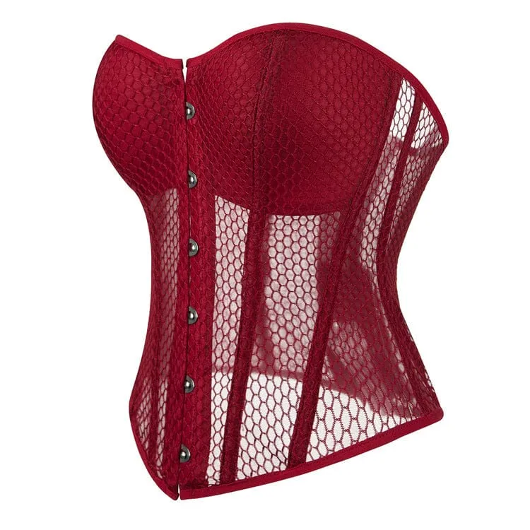 Gothic-Riemchen-Mesh-Vollbrustkorsett für Damen