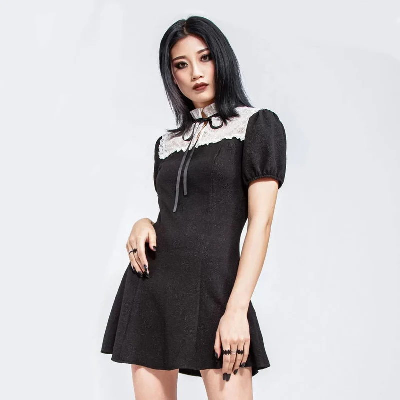 Gothic-Spitzenkleid mit Stehkragen für Damen