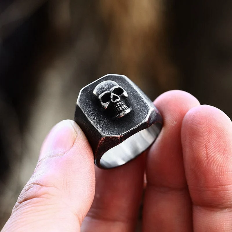 Herren Punk Distressed Skull Ring