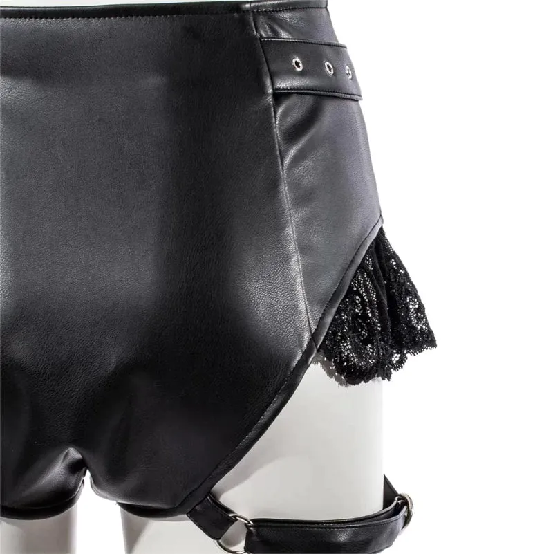 Damen Punk Lace Splice Kunstleder Shorts