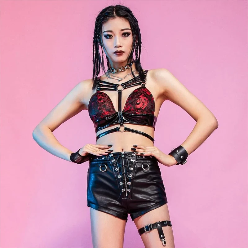 Damen Gothic Blumen Bustier mit bestickten Trägern