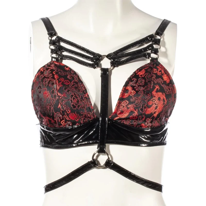 Damen Gothic Blumen Bustier mit bestickten Trägern