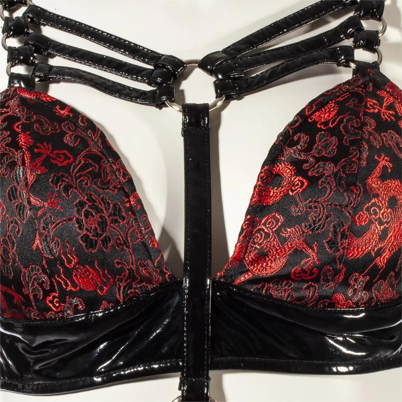 Damen Gothic Blumen Bustier mit bestickten Trägern