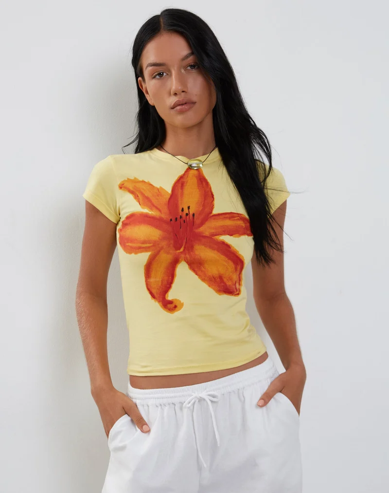Tiona Baby Tee in Limonade mit Sommerblumenprint