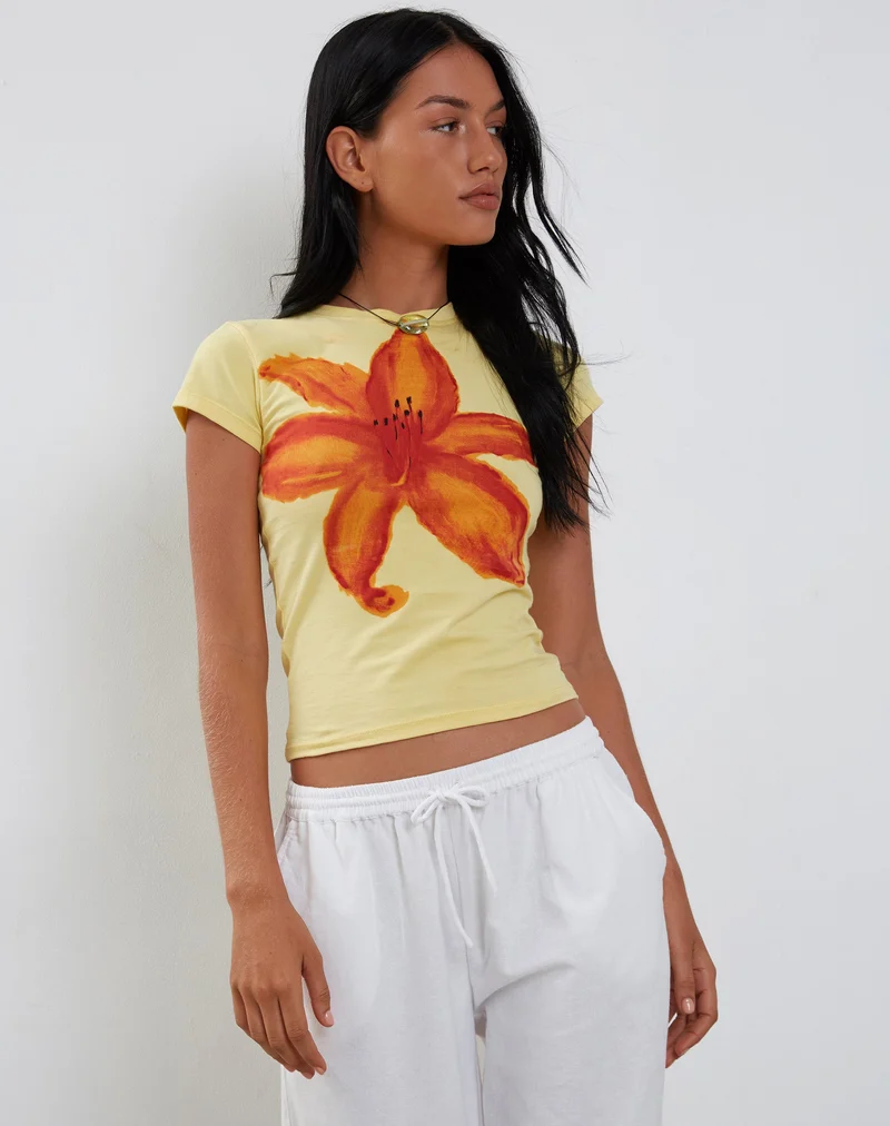Tiona Baby Tee in Limonade mit Sommerblumenprint