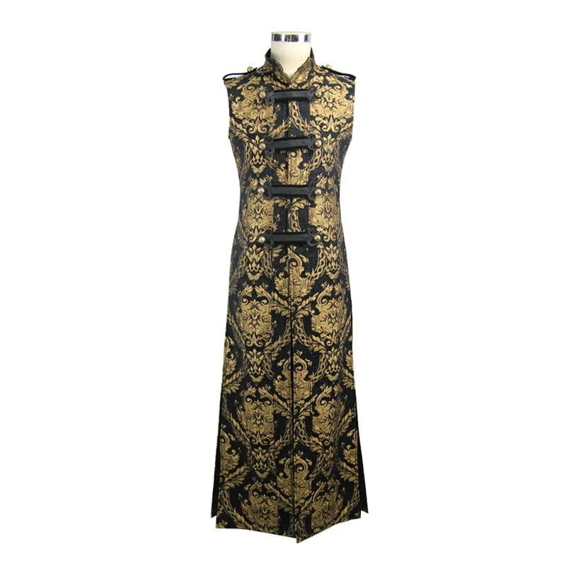 Herren Gothic Stehkragen Totem bestickte Weste Golden