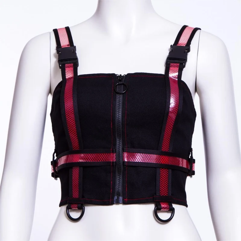 Damen Punk Double Color Mesh Splice Weste Rot
