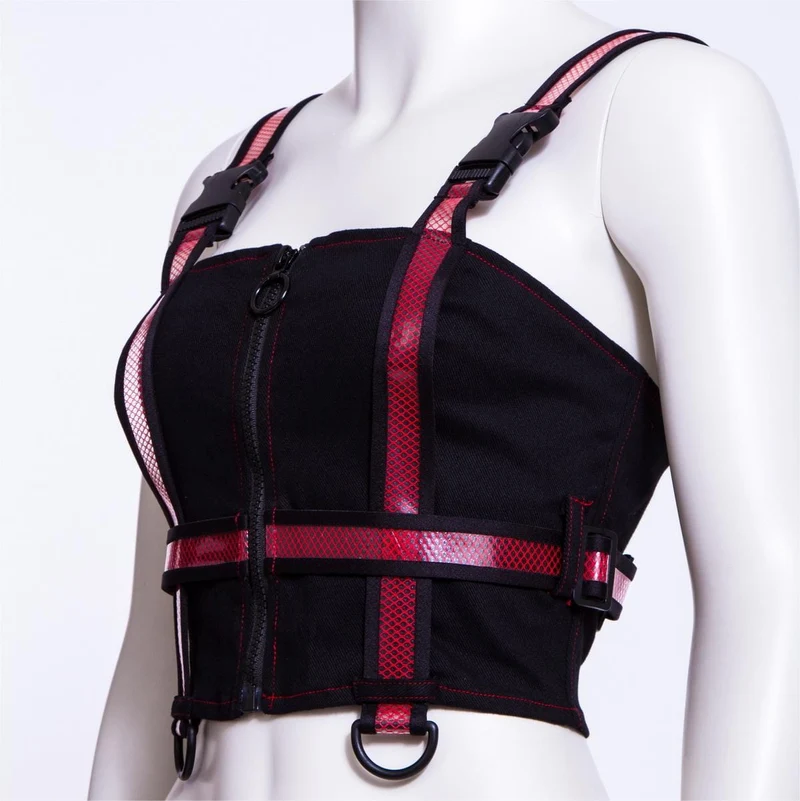 Damen Punk Double Color Mesh Splice Weste Rot