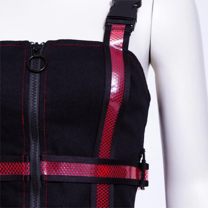 Damen Punk Double Color Mesh Splice Weste Rot