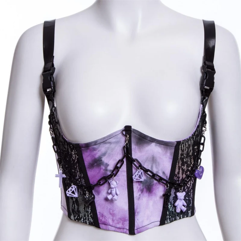 Grunge Lace Splice Batik-Weste für Damen