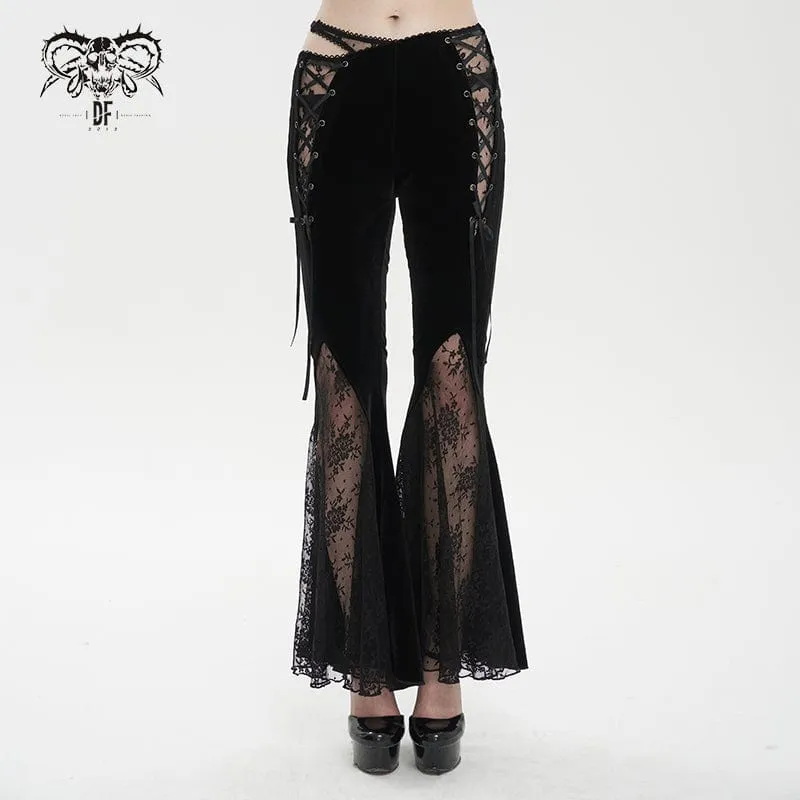 Gothic Lace Splice Samt Schlaghose für Damen