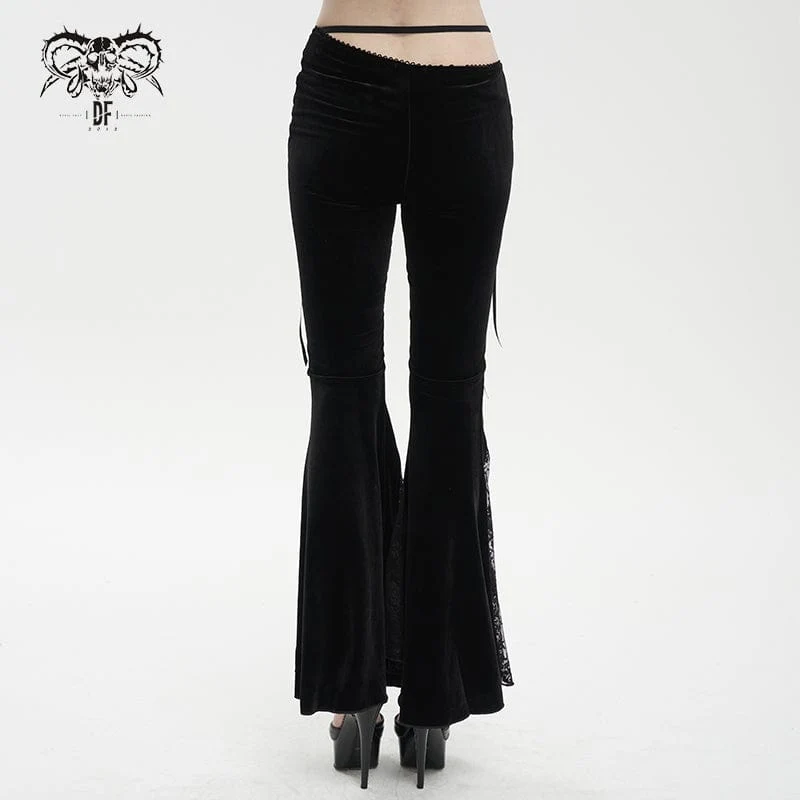 Gothic Lace Splice Samt Schlaghose für Damen