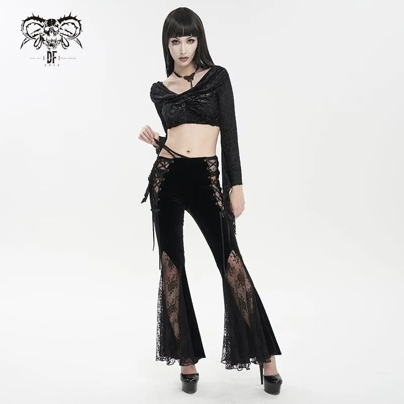 Gothic Lace Splice Samt Schlaghose für Damen
