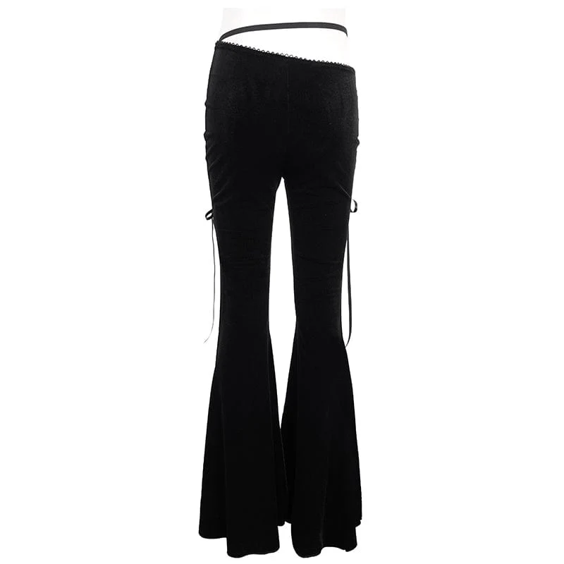 Gothic Lace Splice Samt Schlaghose für Damen