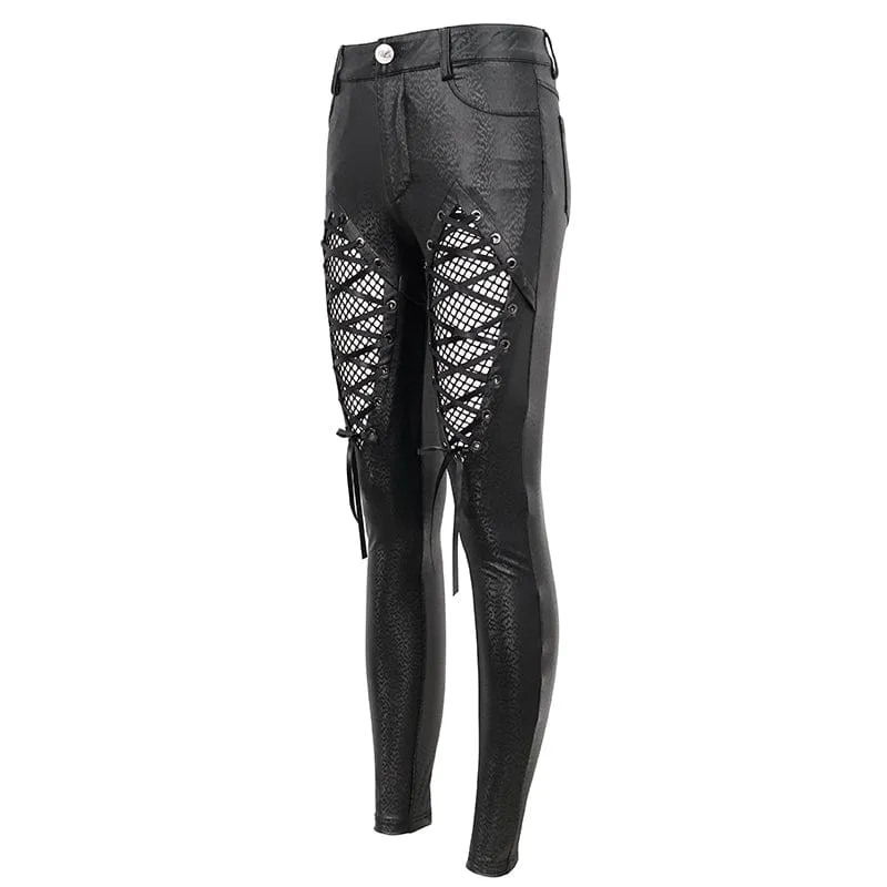 Gothic-Mesh-Splice-Leggings aus Kunstleder für Damen